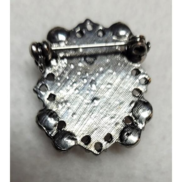 Victorian Style Cameo Brooch Silver Tone Filigree Pin Amber Rhinestones Art Deco - Picture 7 of 7